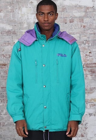 VINTAGE FILA LOGO QUILTED JACKET GREEN PURPLE