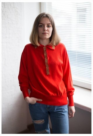 VINTAGE 80'S RED STUDDED JUMPER
