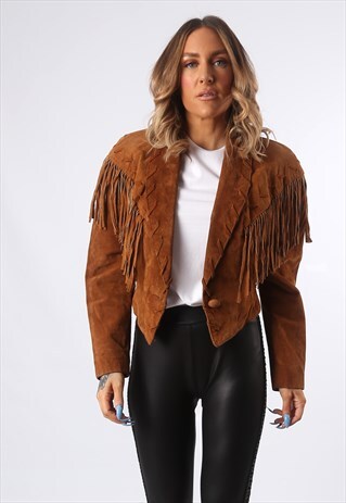TASSEL FRINGE JACKET SUEDE BOHEMIAN 90'S UK 8 (EDY)