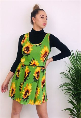 VINTAGE REWORKED PATTERN GRUNGE SWING DRESS