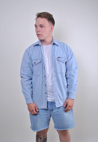 90S LIGHT BLUE HERITAGE JEANS SHIRT, SIZE M