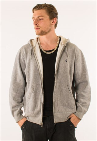 VINTAGE GREY POLO RALPH LAUREN FULL ZIP HOODIE PULLOVER
