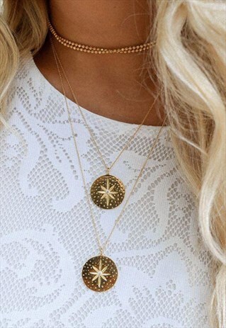 GOLD STAR CELESTIAL COIN NECKLACE