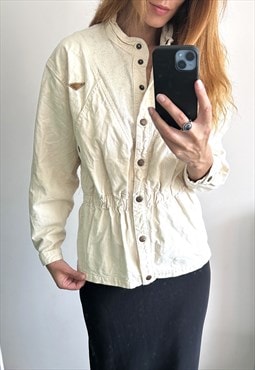 Vintage Cotton White Waisted Short Jacket - Small