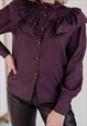 VINTAGE 70S BOHO RUFFLE NECKLINE CHIC BLOUSE IN PURPLE S