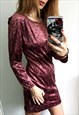 90S STRAPPY BACK MINI MAROON VELVET DRESS - M