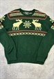 VINTAGE KNITTED JUMPER REINDEER PATTERNED KNIT SWEATER