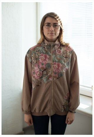 VINTAGE 80'S BROWN FLOWER PRINT VELVET TOP