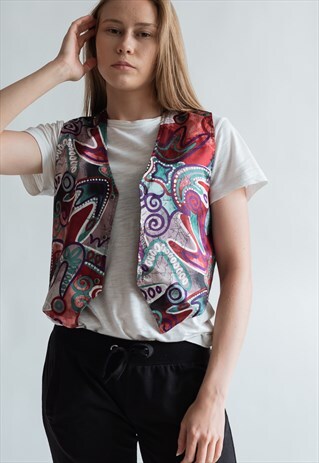 VINTAGE 80S FESTIVAL VEST IN ARTSY PATTERN