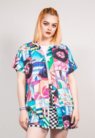 90'S VINTAGE MULTICOLOUR CRAZY ABSTRACT PATTERN IBIZA SHIRT