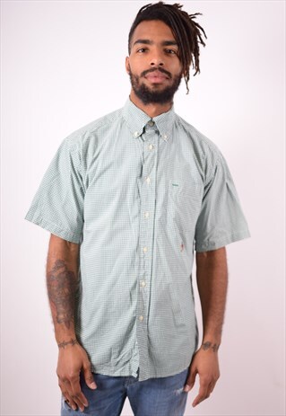 TOMMY HILFIGER MENS VINTAGE SHIRT MEDIUM GREEN CHECK 90S