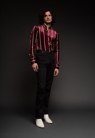 MENS BURGUNDY REGENT STRIPED MOD KAFTAN SHIRT