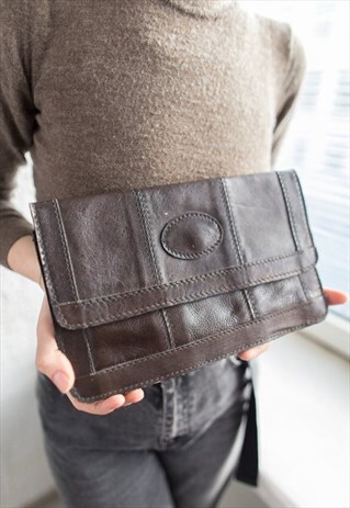 VINTAGE 70'S BROWN CLUTCH BAG