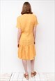 VINTAGE 90'S M S MIDI DRESS YELLOW BREEZY SUMMER RUFFLE 