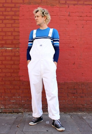 VINTAGE 90S WHITE DENIM DUNGAREES
