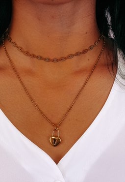 Layered Necklace Set With Gold Double D Choker And Heart
