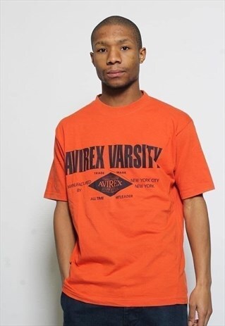 VINTAGE AVIREX SPELL OUT LOGO T-SHIRT ORANGE
