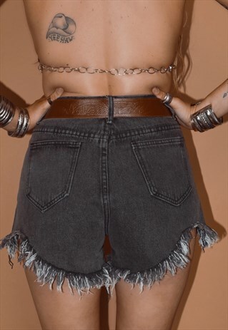 BADLANDS : BLACK HIGH WAISTED CUT-OFF WESTERN DENIM SHORTS