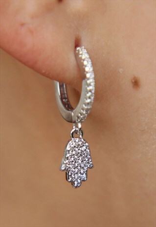 SILVER HAMSA HAND EARRINGS