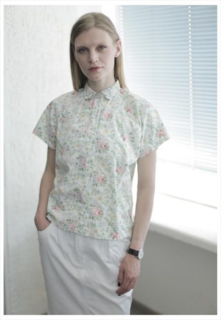 VINTAGE 90'S WHITE FLOWER PRINT SHORT SLEEVE SHIRT