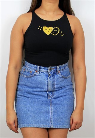 FUZZY HEARTS CROP TOP IN BLACK AND GOLD