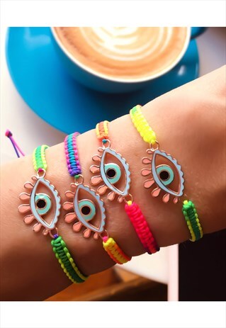 BIG EYE COLORFUL ROPE BRACELET, 925 SILVER, ROSE GOLD