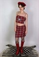 Reworked two peice red tartan star spiral top and skirt set