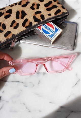 PEACHY PINK CLEAR RIM SLIM CAT EYE SUNGLASSES