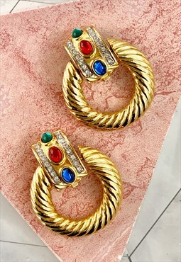 90s Gold Hoop Earrings Statement Vintage Jewellery 
