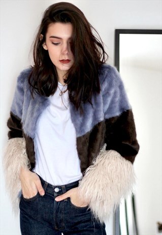 COLOR BLOCK FAUX FUR JACKET