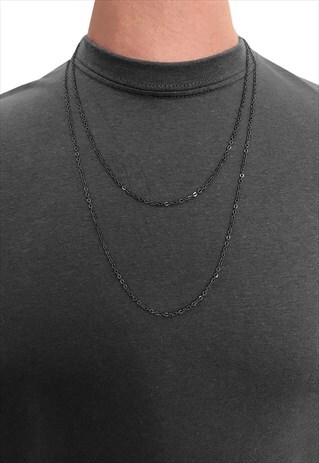 LONG DOUBLE LAYER NECKLACE CHAIN - BLACK