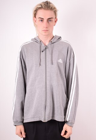 ADIDAS MENS VINTAGE HOODIE SWEATER LARGE GREY 90S