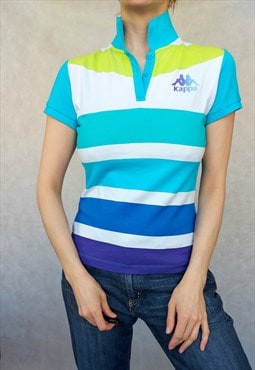 Vintage Striped Kappa Polo T-Shirt, Medium Size, Y2K Top