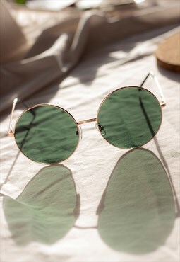 Green Oversized Round Circle Wire Frame Sunglasses