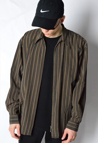 VINTAGE 90S STRIPED ZIPPER LONG SLEEVE SHIRT