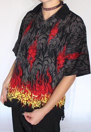 90S FLAME BUTTON UP SHIRT
