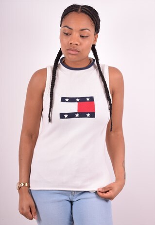 TOMMY HILFIGER WOMENS VINTAGE VEST TANK TOP SMALL WHITE 90S