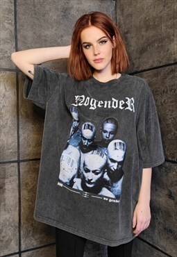 Premium skinhead t-shirt vintage wash punk tee in acid black