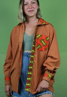 Vintage African style Shirt in brown and orange M