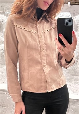 Suede Western Beige Shirt Jacket - S - M