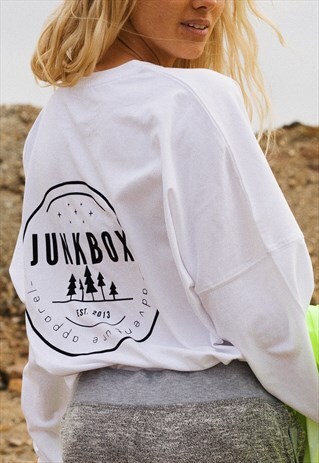 LONG-SLEEVED OVERSIZED WHITE BACK PRINT DROP ARM SWEATSHIRT
