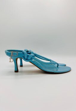 Christian Dior Kitten Heels Sandals Blue Vintage 36 / 3 Logo