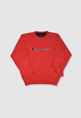 VINTAGE 90S CHAMPION EMBROIDERED LOGO SWEATSHIRT IN RED