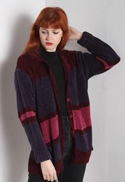 Vintage 90's Fleece Cardigan Striped Purple