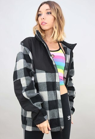 VINTAGE RETRO OVERSIZED ZIP UP CHECK FLEECE