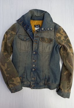 Y2K Vintage Denim Camo Jacket Blue Khaki