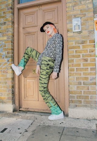 VINTAGE 90'S CAVALLI GREEN TIGER PRINT JEANS