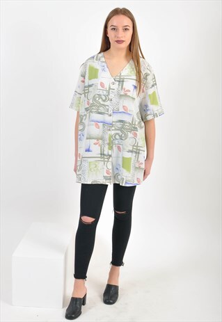 VINTAGE 90'S OVERSIZED BLOUSE IN ABSTRACT PRINT