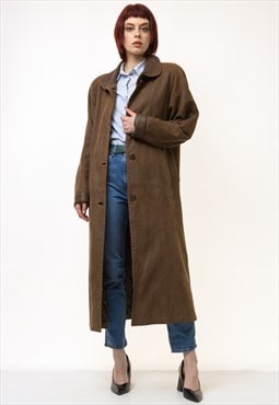 Brown Leather Coat Women Vintage 80s Maxi Length 5217