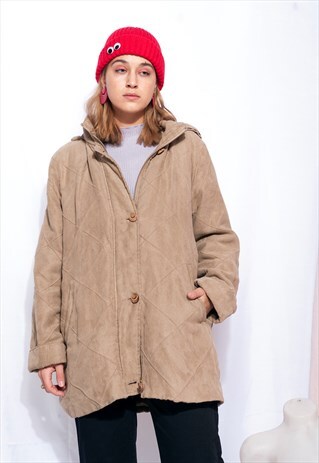 VINTAGE QUILTED JACKET 90S BEIGE WINDBREAKER PARKA COAT